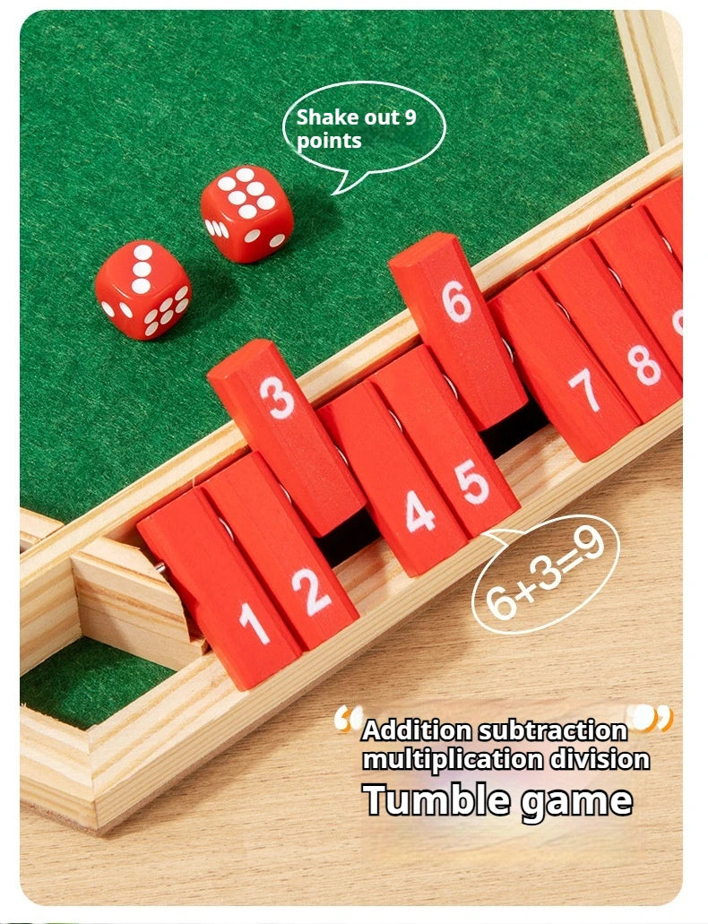 Six-sided flipping game, wooden number game, dice game in a box - parent-child board game, bar party game, leisure game