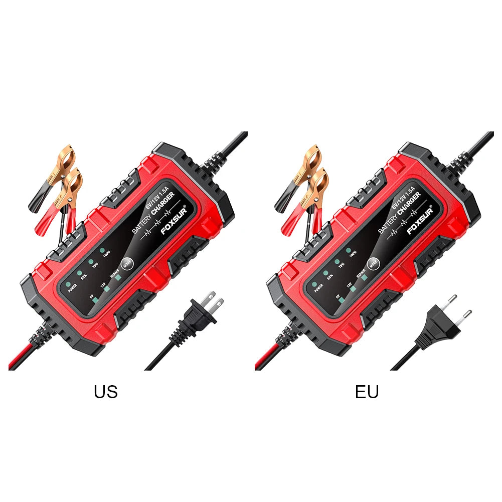 6V 12V 1.5A Electric Car Battery Charger, for Electric Motorcycles, Smart, for Car, Truck, Boat, SUV, AGM GEL Lead-Acid Batteries