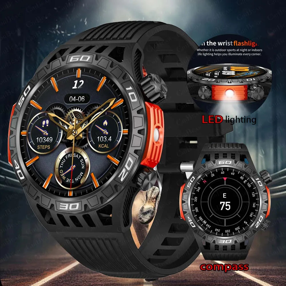 Montre intelligente étanche avec éclairage LED pour homme, boussole, tracker de fitness sportif, IP68, Bluetooth, conversation, Android, iOS