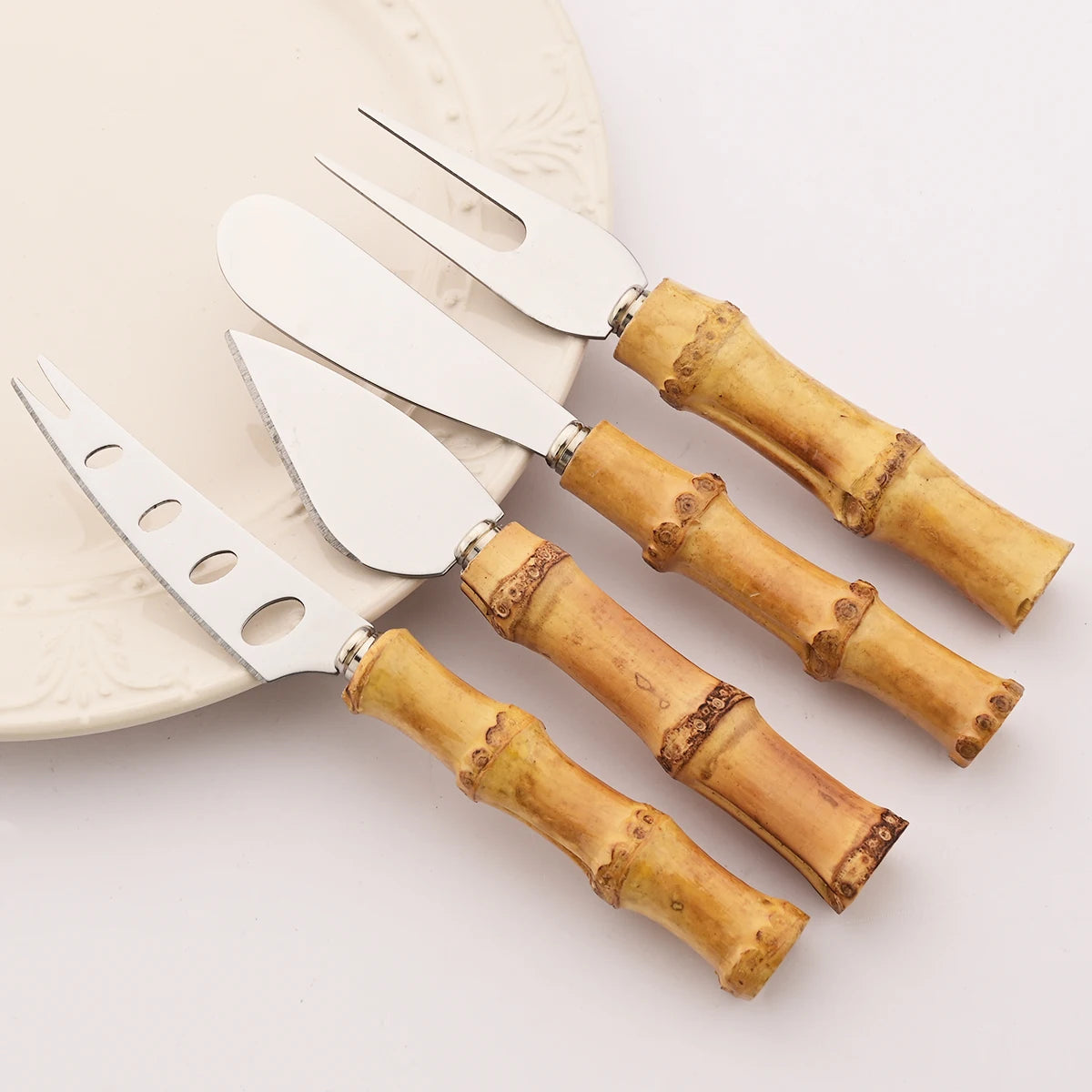 Ensemble de couteaux à fromage en bambou, couverts à fromage, trancheur de fromage en acier inoxydable, Mini couteau couteau à beurre, spatule fourchette outils de cuisine