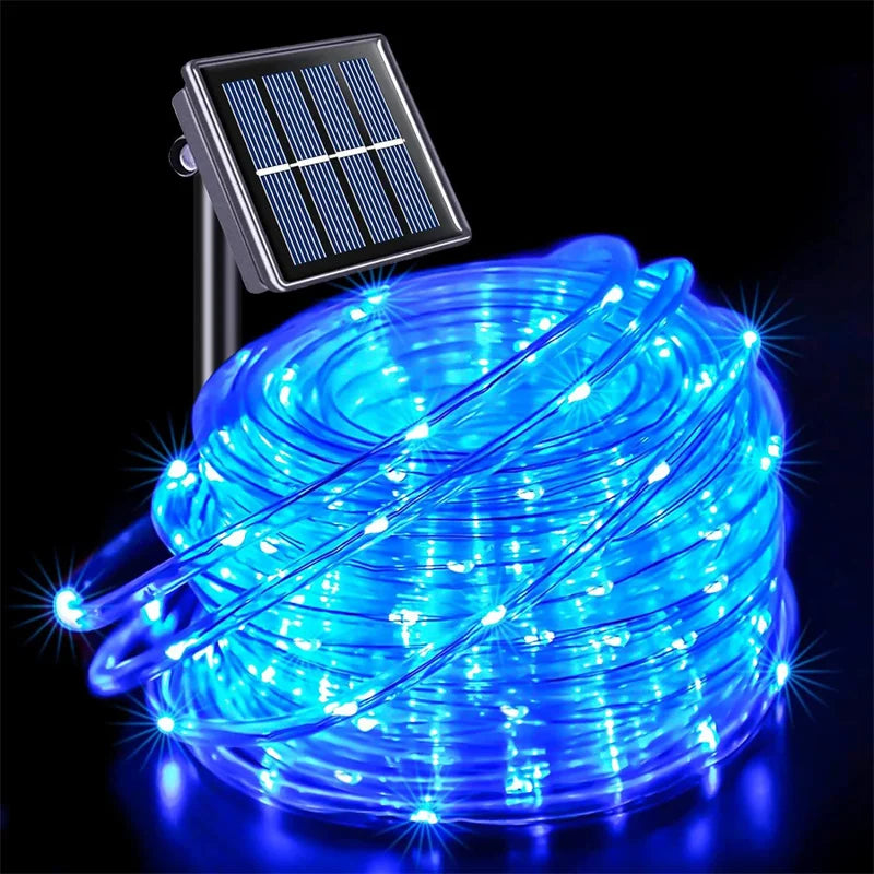 Solar string lights, outdoor tube rope lights, waterproof tube lights for outdoor home, garden, parties, and decorations. LED outdoor lights.