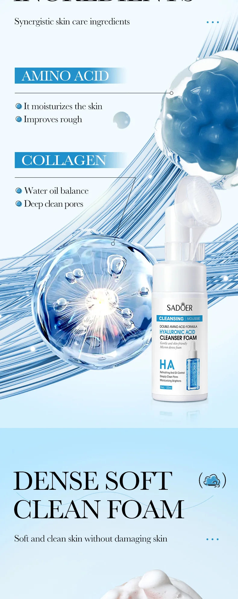 SAODER Q10 vitamine C nettoyant pour le visage mousse de lavage du visage nettoyage du visage Mossee hydratant éclaircissant produits de soins de la peau du visage