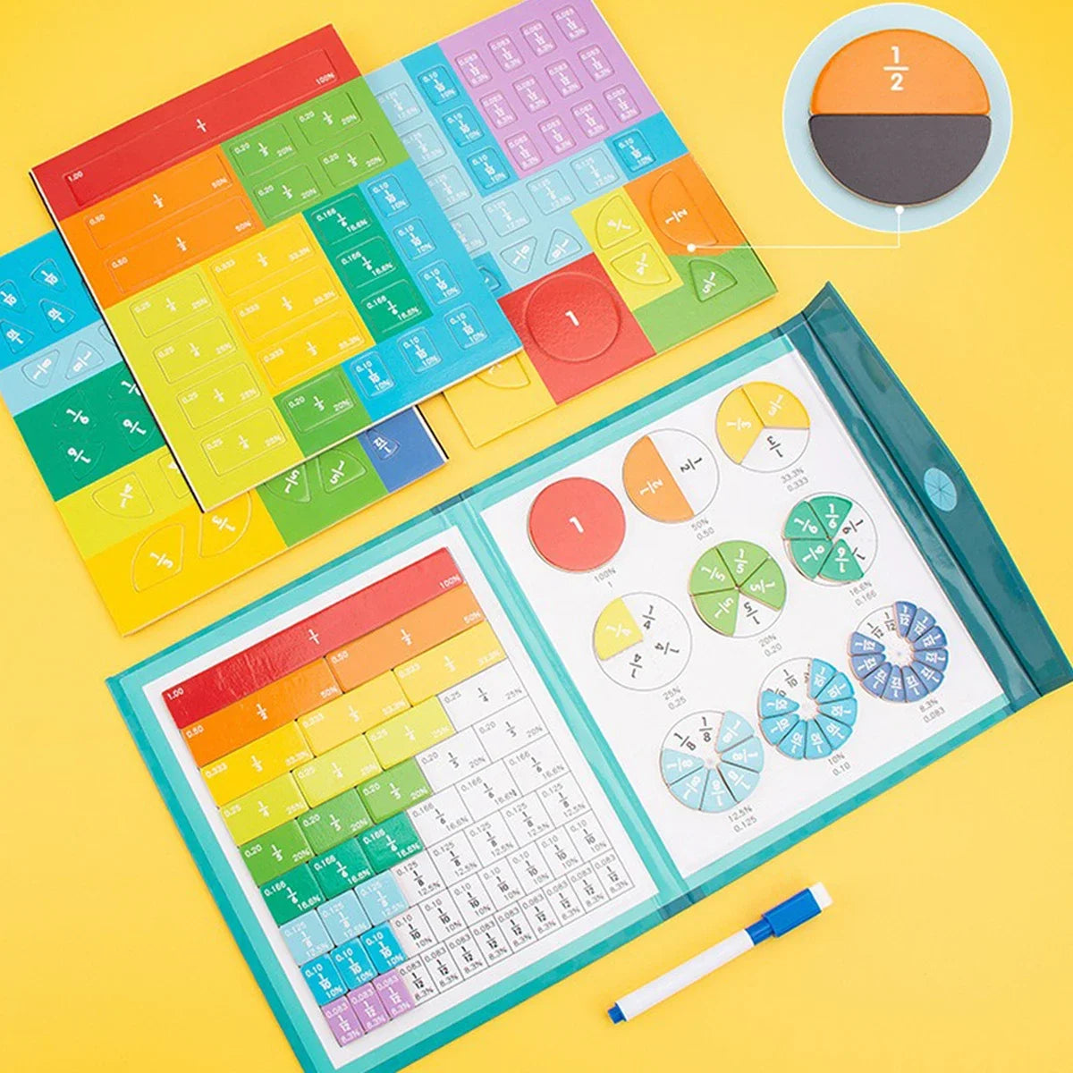 Jouets éducatifs pour enfants, disque de fraction magnétique Kawaii, jouets éducatifs d'apprentissage arithmétique cognitif assisté