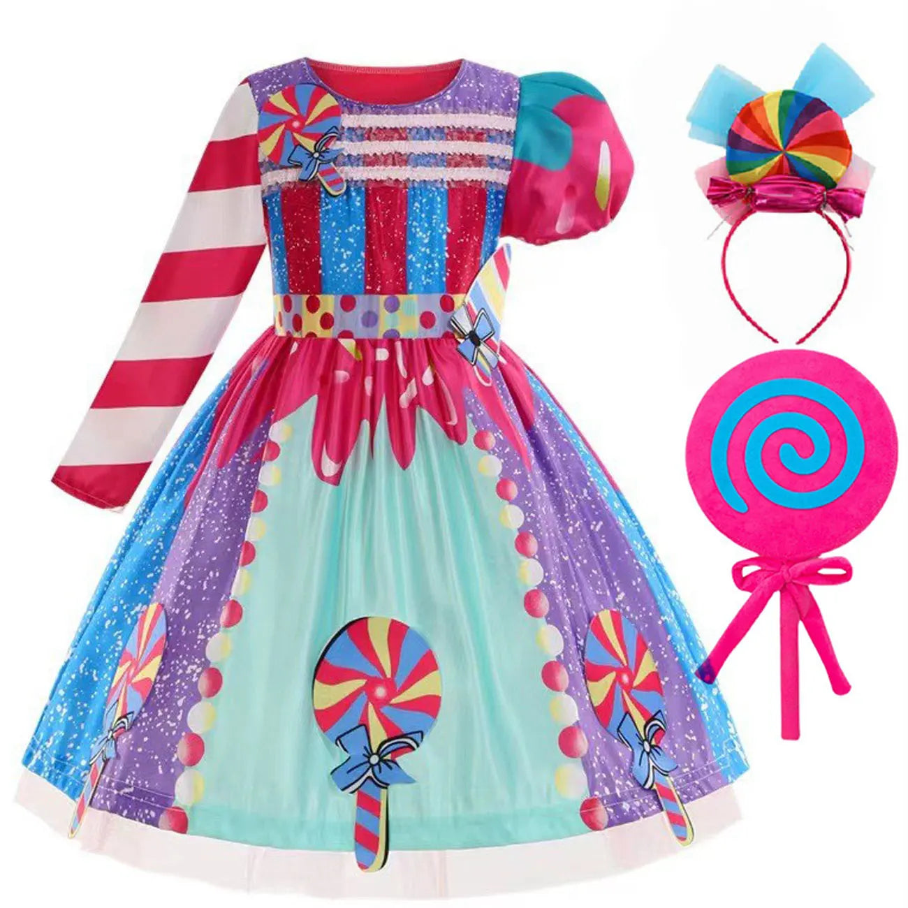 Robe sucette sucette pour filles, costume de carnaval, costume d'anniversaire pour petits enfants, tutu arc-en-ciel de paupières, vêtements de mariage pour enfants, bonbons doux, nouveau