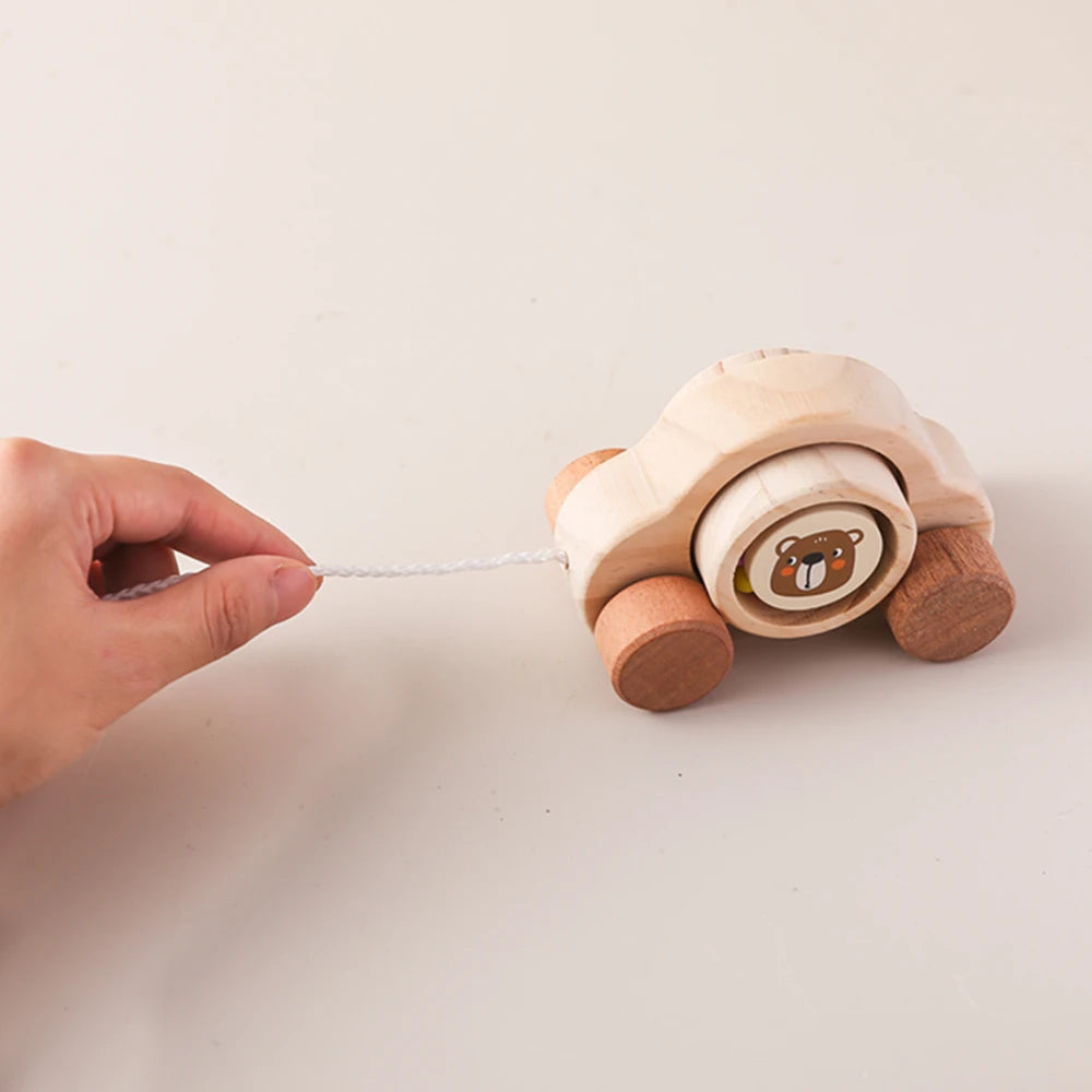 Jouets Montessori en bois pour bébé, 1 pièce, anneau de dentition de Bus de dessin animé, ours en bois de hêtre, voiture pour enfants, jouets éducatifs Montessori, cadeau