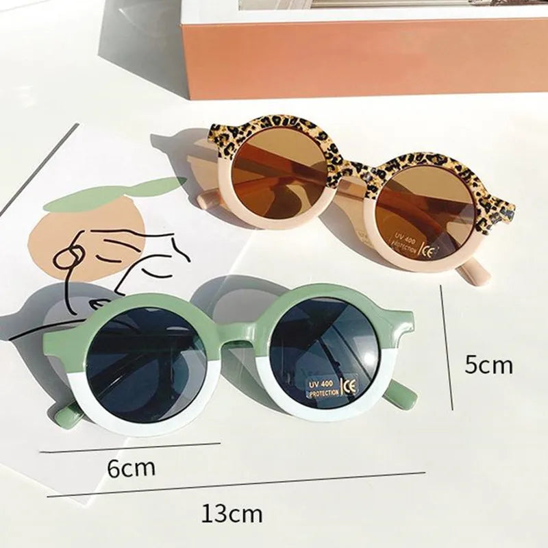 Lunettes de soleil rondes pour enfants, design de dessin animé mignon, léopard, Double couleur, Vintage, Protection UV, classique, pour filles et garçons