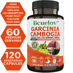 Capsule Bcuelov Garcinia Cambogia pour femmes et hommes, combustion des graisses, nettoyage intestinal, supplément de gestion du poids, NON-GMO