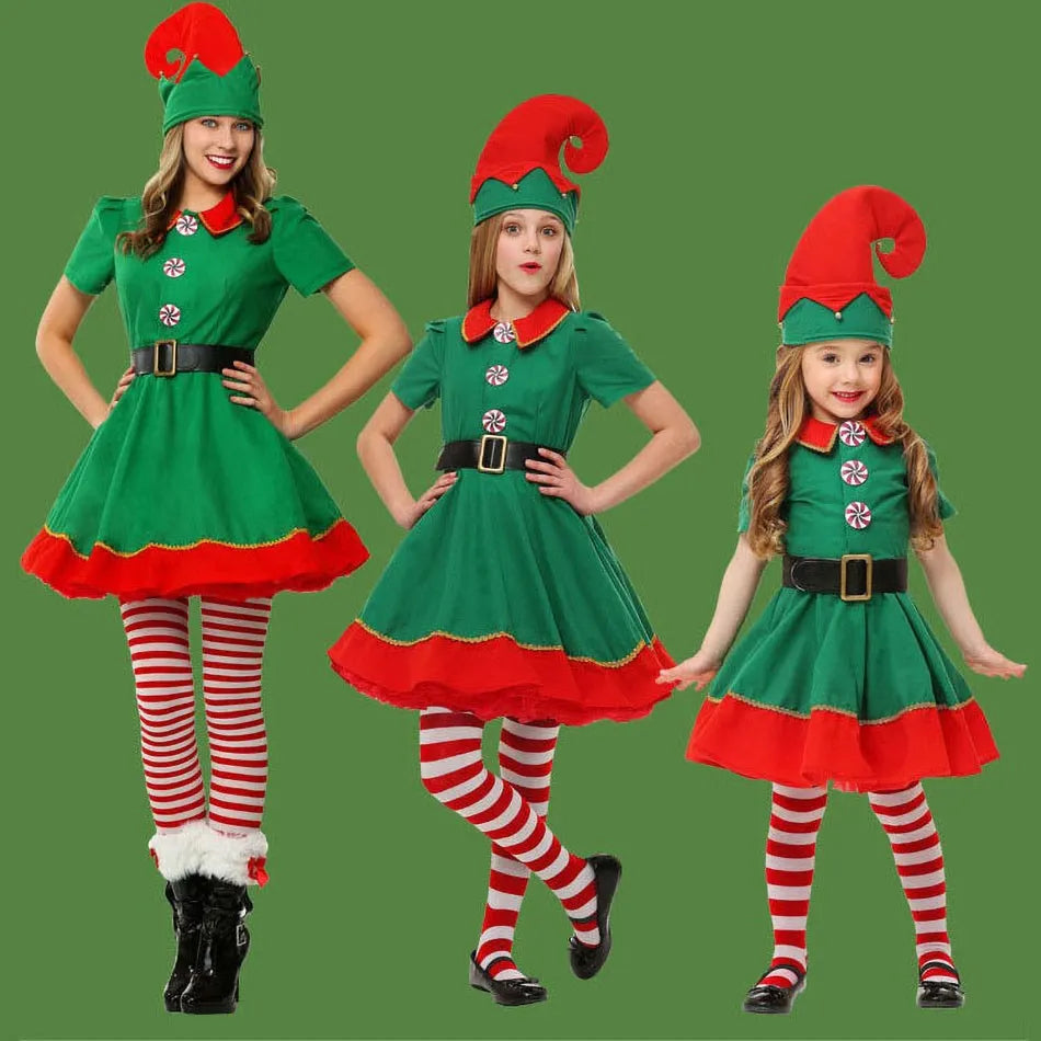 Ensemble de vêtements de Noël pour enfants et adultes, chapeau en Y, ceinture, vêtements de Noël pour enfants, tenue d'anniversaire pour bébé garçon et fille, costume d'elfes