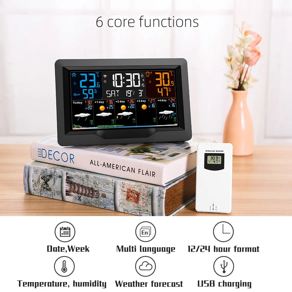 Tuya – Station météo intelligente WIFI, compteur de température et d'humidité, prévisions météorologiques, réveil météo multifonctionnel pour intérieur et extérieur