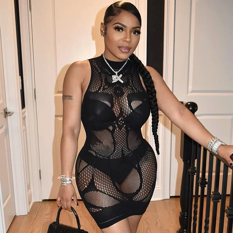 Robe d'été femmes robes d'été maille noire chaude estidos de verano mujer sexy club plage chemise de nuit robe chaude kimino