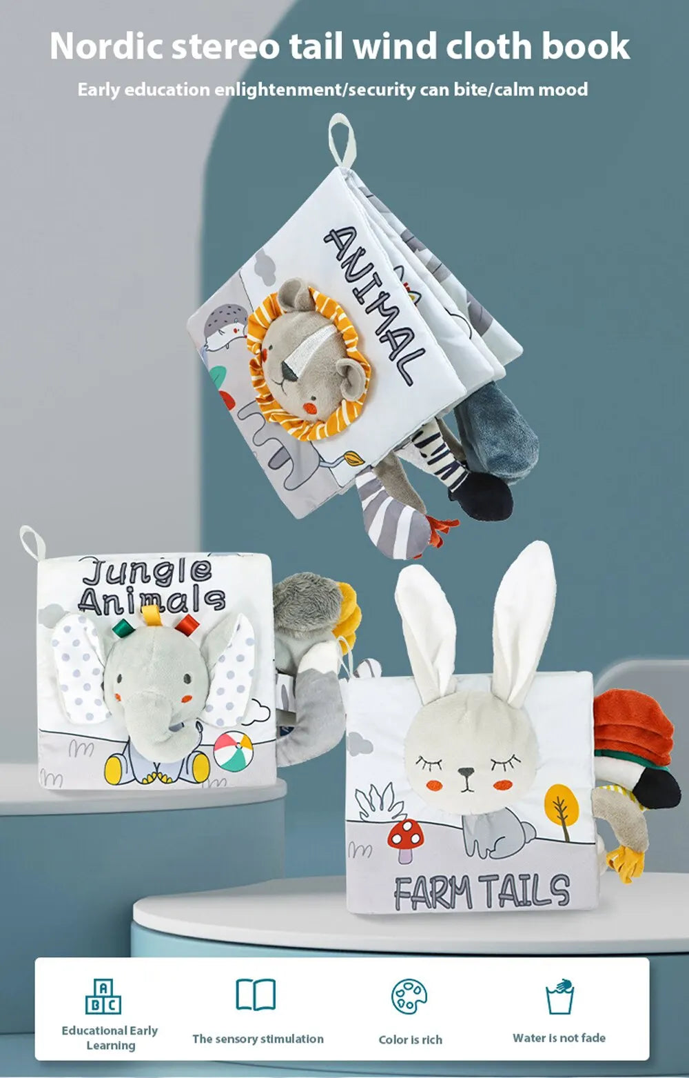 Poussette d'apprentissage mentaires oriel Montessori pour bébés et tout-petits, jouets de nettoyage doux, drapeau tactile 3D, livre de gril pour les abonnés élevés, cadeaux pour nourrissons et tout-petits