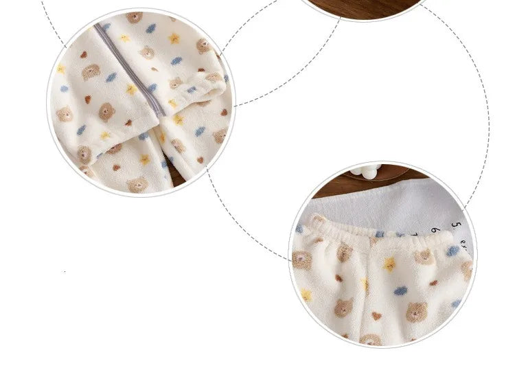 Ensemble épais en velours pour bébés, vêtements de maison pour enfants, dessin animé, secouant et brossé, automne et hiver