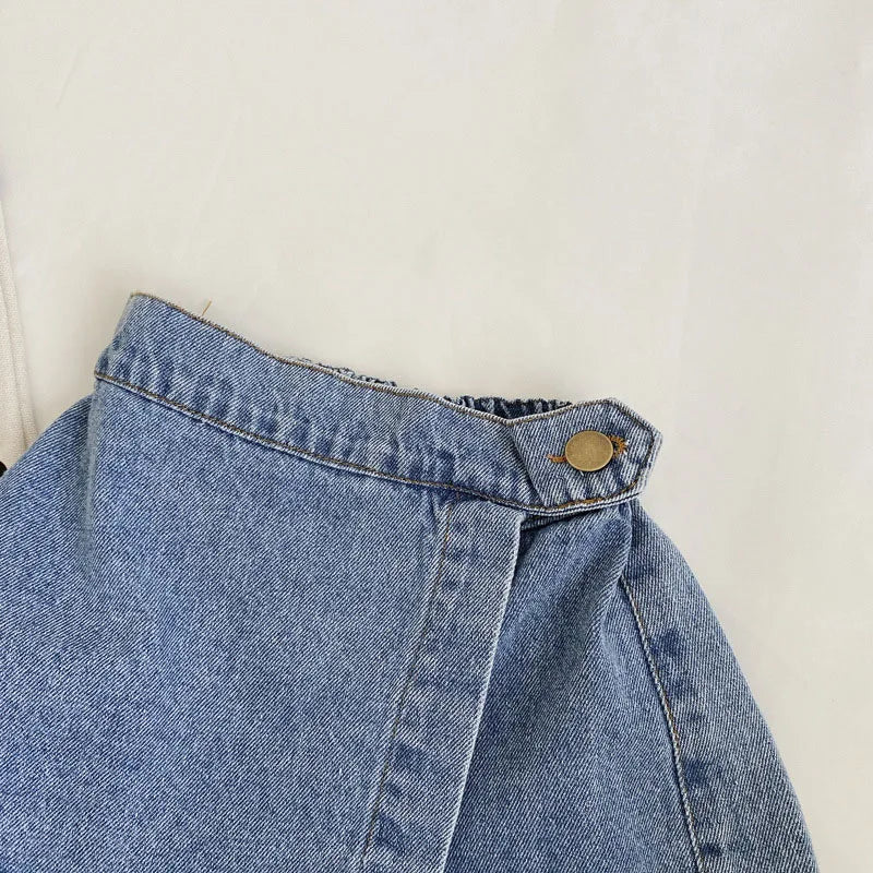 Mode coréenne nouvel été enfants fille jupe short solide taille élastique bouton doux Denim Culotte enfants vêtements polyvalents
