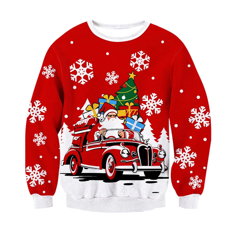 Sweat-shirt de noël en forme de renne du père noël pour hommes et femmes, pull à manches longues, nouvel an, fête de Festival, col rond