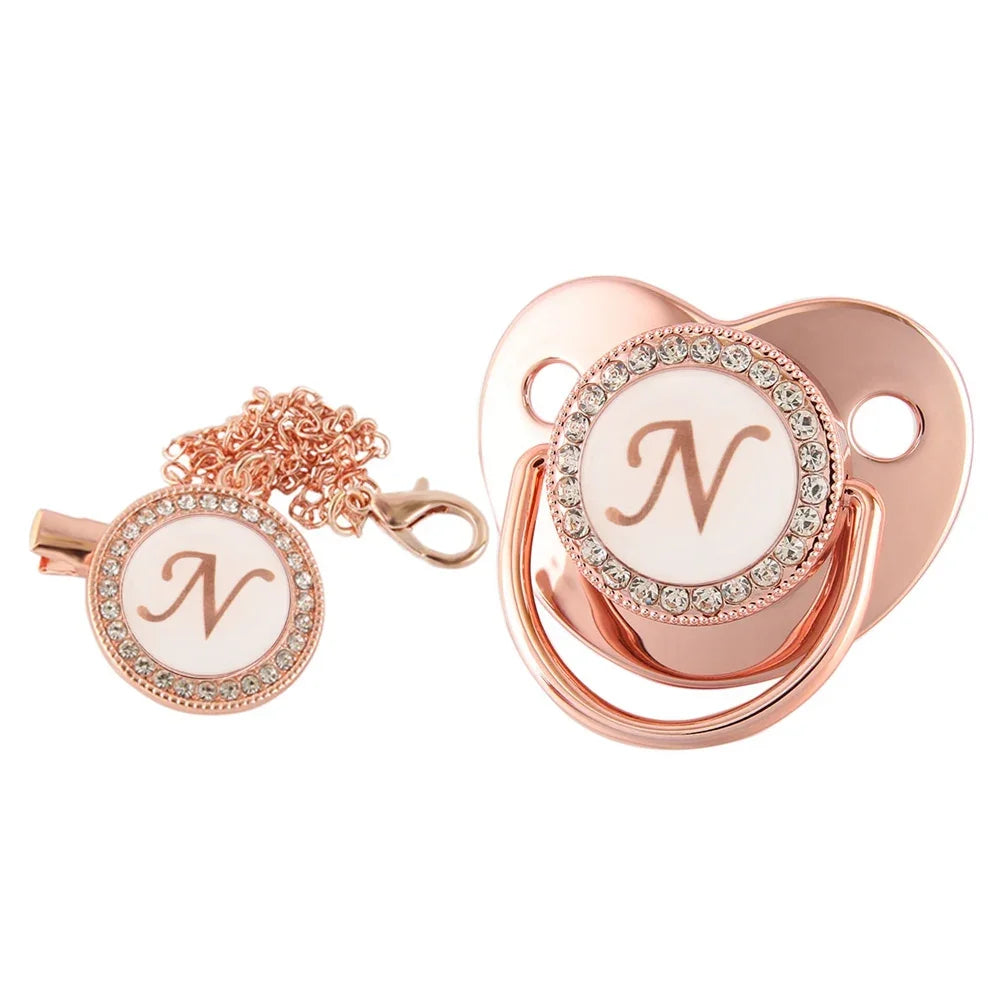 26 lettres bébé attache-sucette or Rose Bling porte-sucette Silicone sucette mamelon factice bébé douche cadeaux