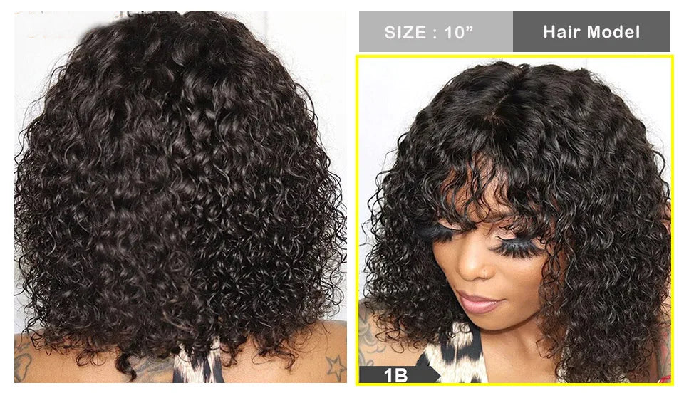 Perruques de cheveux humains Pixie Cut Bob avec frange pour femme, perruque pleine machine bouclée, surbrillance, couleur blond miel, court, caution