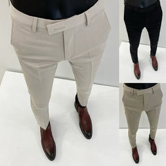 Men's Suit Formal Trousers, Men's Stretch Slim Fit Solid Color Casual Outfit Full Length Trousers, Fashion New Men's Clothing