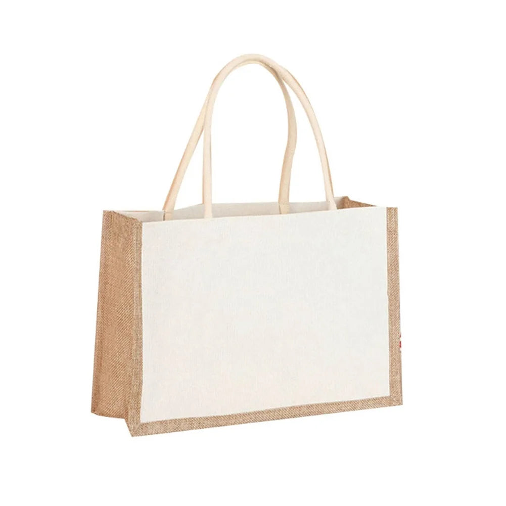 Sac fourre-tout en toile de jute réutilisable vintage, sacs en lin faits à la main, sacs à main portables pour dames, sac d'épicerie, sac cadeau d'anniversaire et de mariage