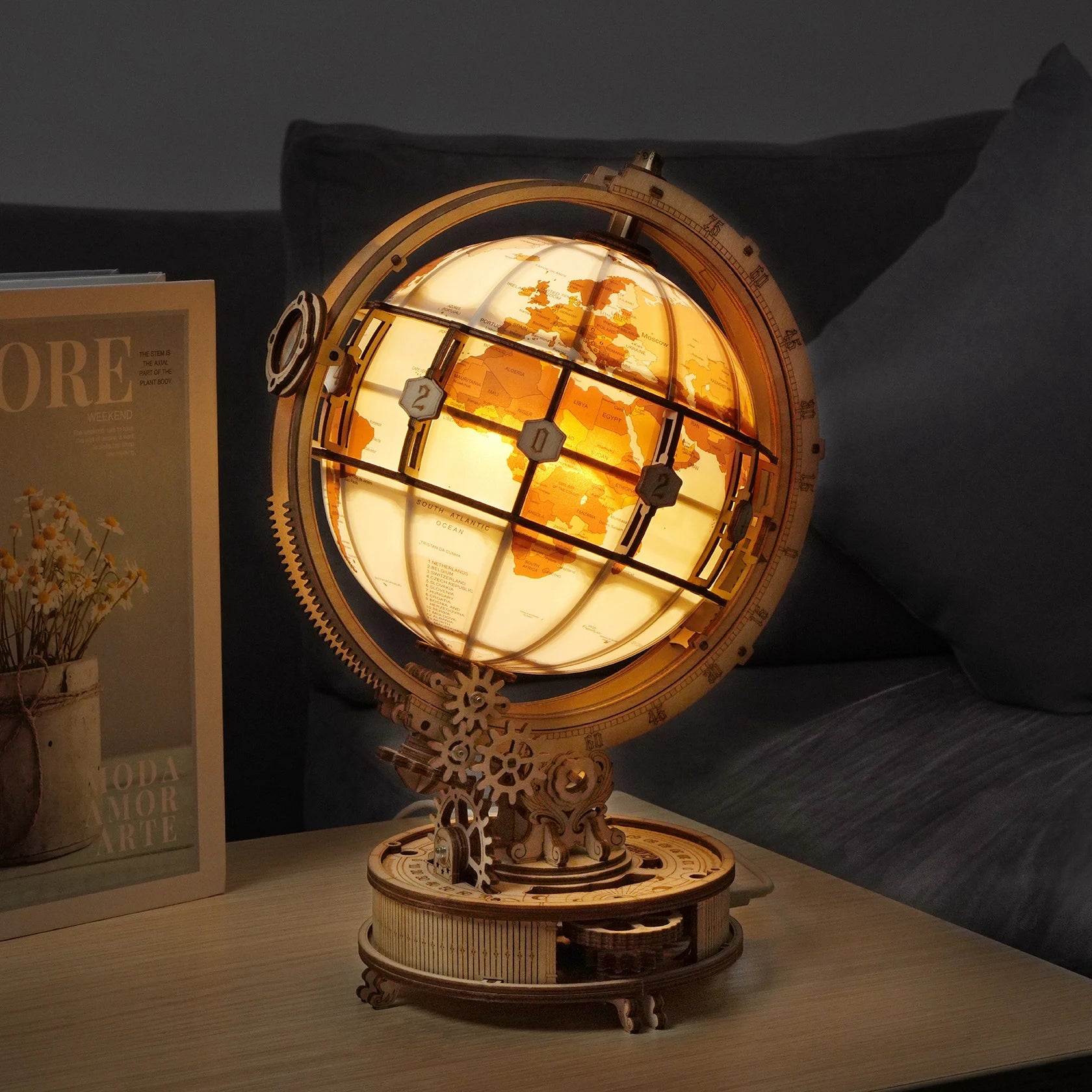 Lampe Globe en bois, jeux de Puzzle 3D, cadeau d'anniversaire pour enfants et adultes, blocs de construction de décoration de maison 3D