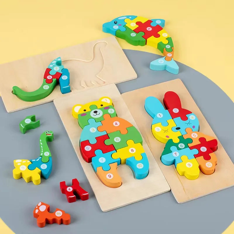 Puzzles en bois Montessori pour enfants, jouets Montessori pour tout-petits de 2 3 4 5 ans, Puzzle 3D, jouet éducatif dinosaure