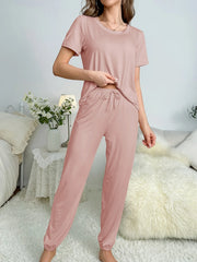 Pyjama à manches courtes pour femmes, nouveau style, pantalon élégant, décontracté, deux pièces, couleur unie, vêtements de maison