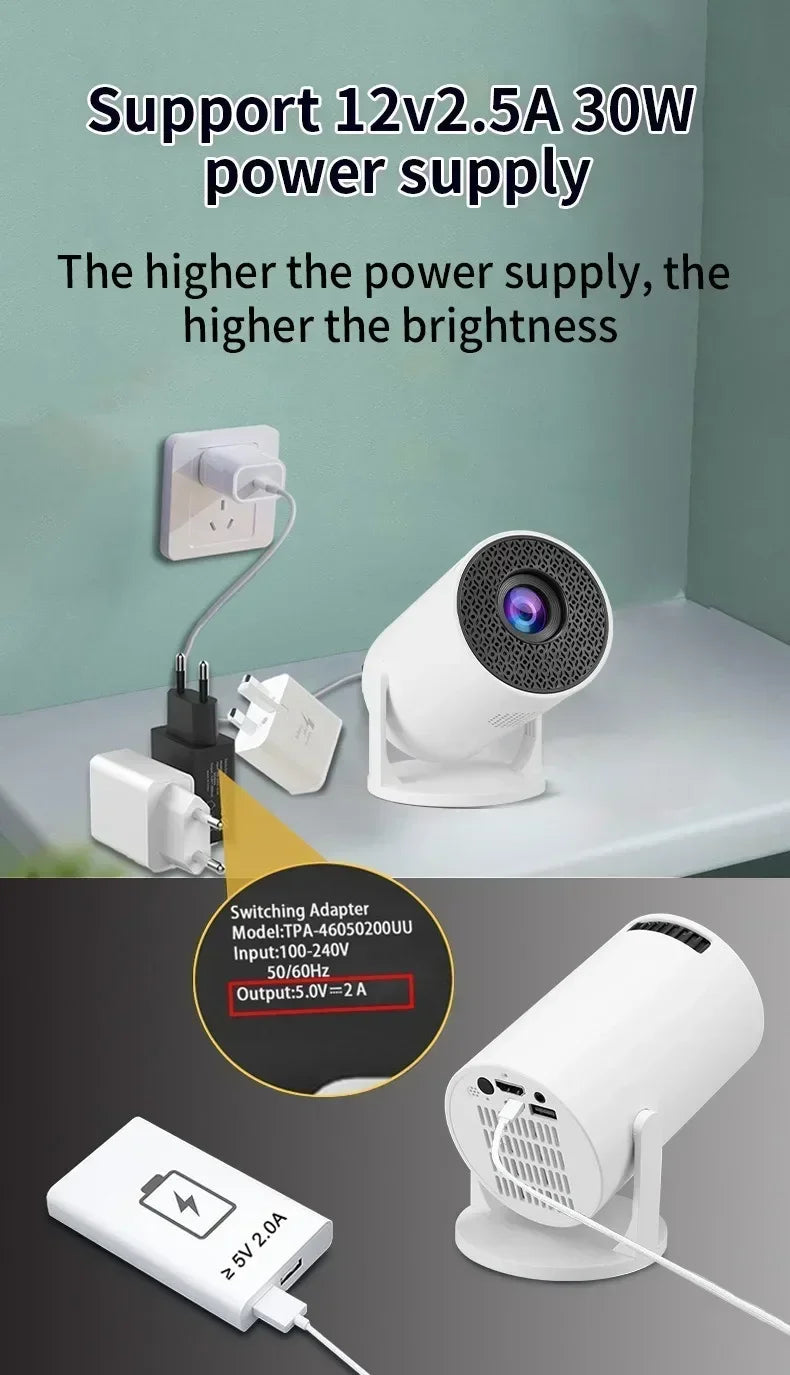 Projecteur de film extérieur 1080P LED, 270 °   Angle réglable, prise en charge USB/TV Box/téléphone/PC pour le camping