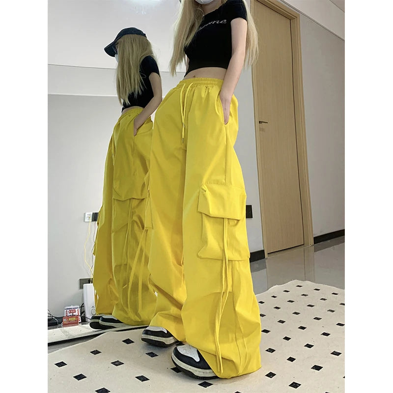 Y2K Cargo pantalon femmes Streetwear surdimensionné jambe large pantalons de survêtement Harajuku grandes poches Joggers Bf taille haute Baggy sport pantalon