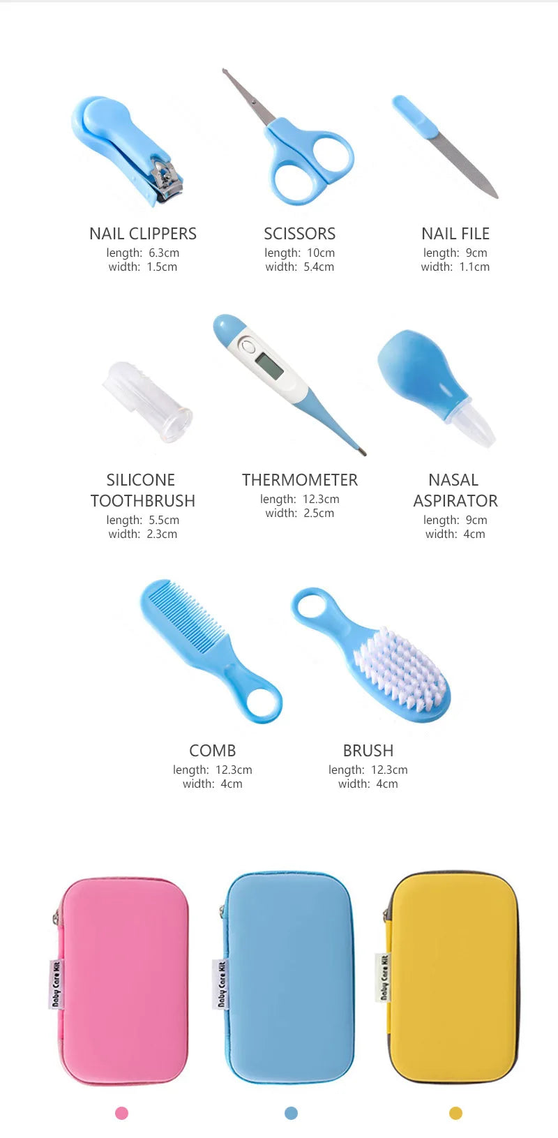 Nouveau-né 8 pièces/ensemble bébé soins de santé ongles cheveux thermomètre toilettage brosse Kit soins bébé essentiels nouveau-né matériel sécurité