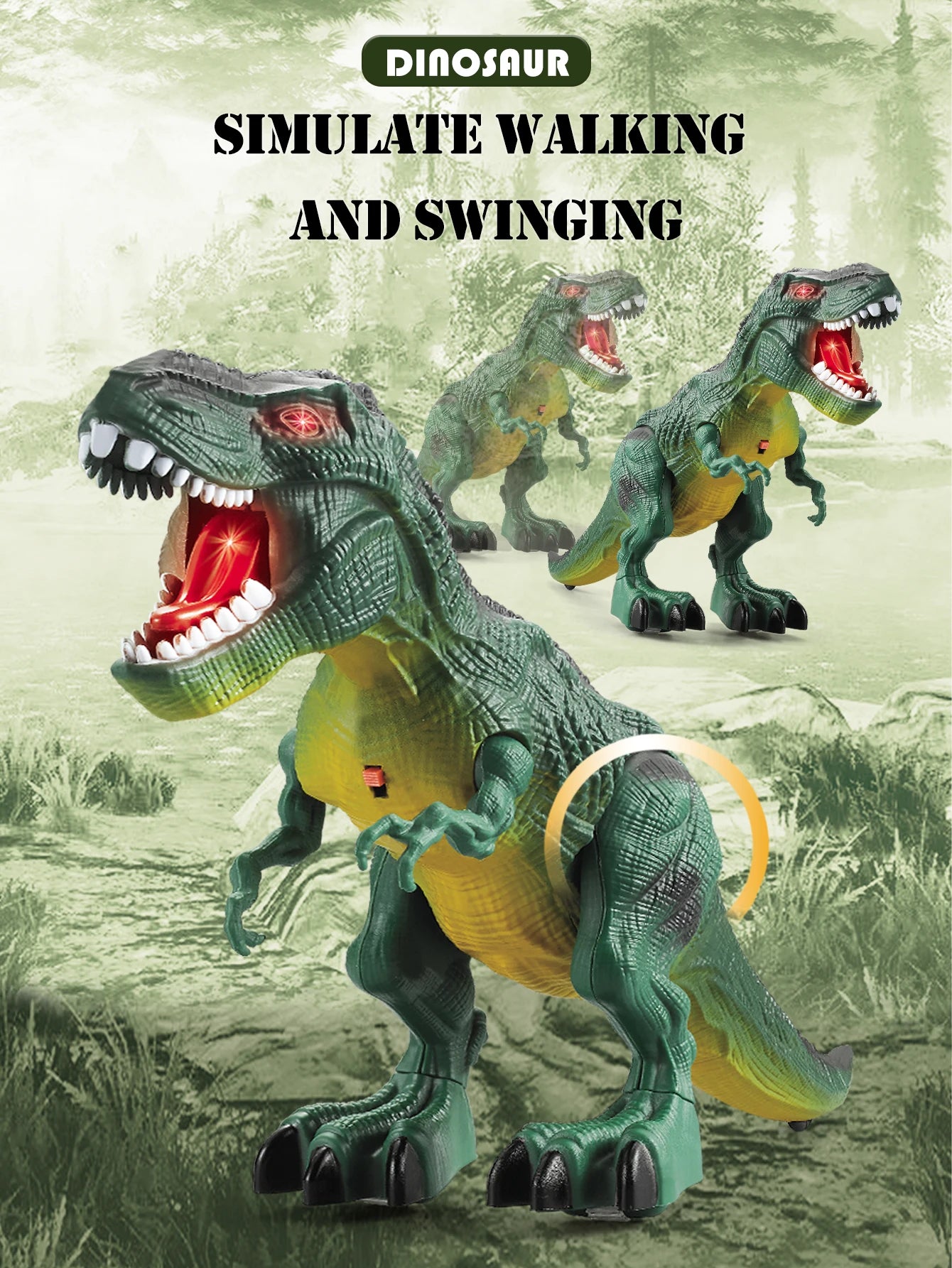 Dinosaur toys for children 3+, electric audiovisual dinosaur model, electronic walking robot, dinosaur toy, battery not included