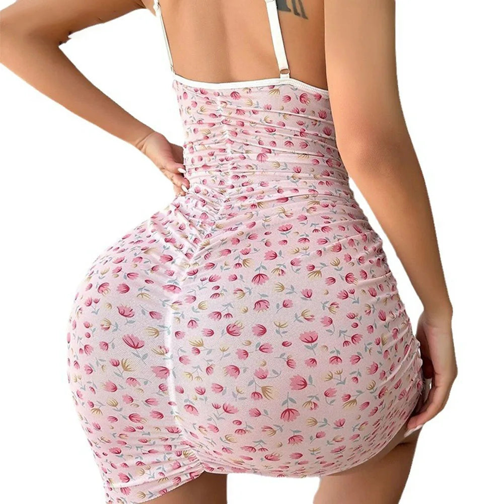 Robe en fibre de dentelle élastique à col en V pour femme, pyjama transparent, chemise de nuit confortable, sous-vêtement respirant, lingerie sexy