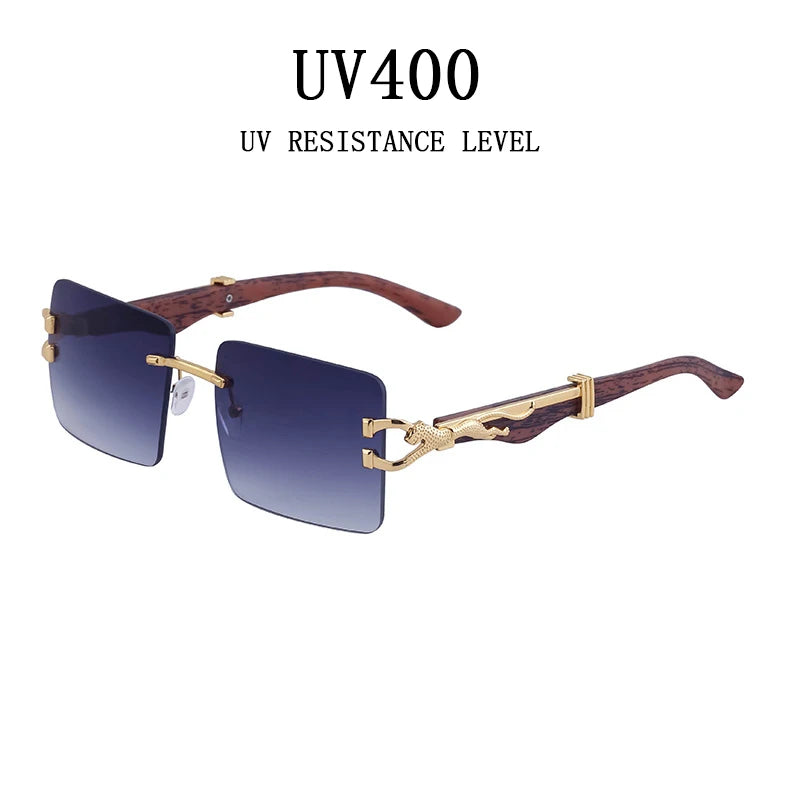 Frameless square wooden sunglasses for men and women, vintage, fashionable, luxury, retro, 2023