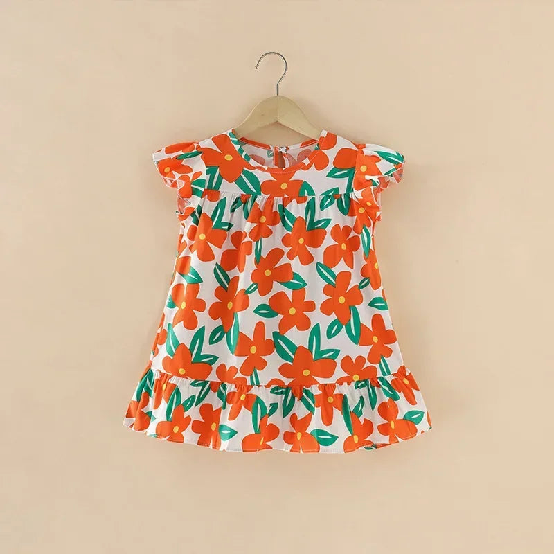Robes d'été pour filles, 100 % coton, vêtements pour enfants, tenue de princesse de fête, à la mode, motif floral, robes de plage