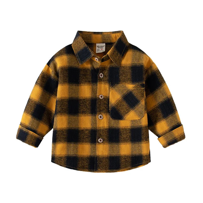 Chemises à manches longues en coton pour enfants, chemisier à carreaux, haut décontracté, vêtements pour bébé, col, garçons, 2-7 ans, nouveau, 2025