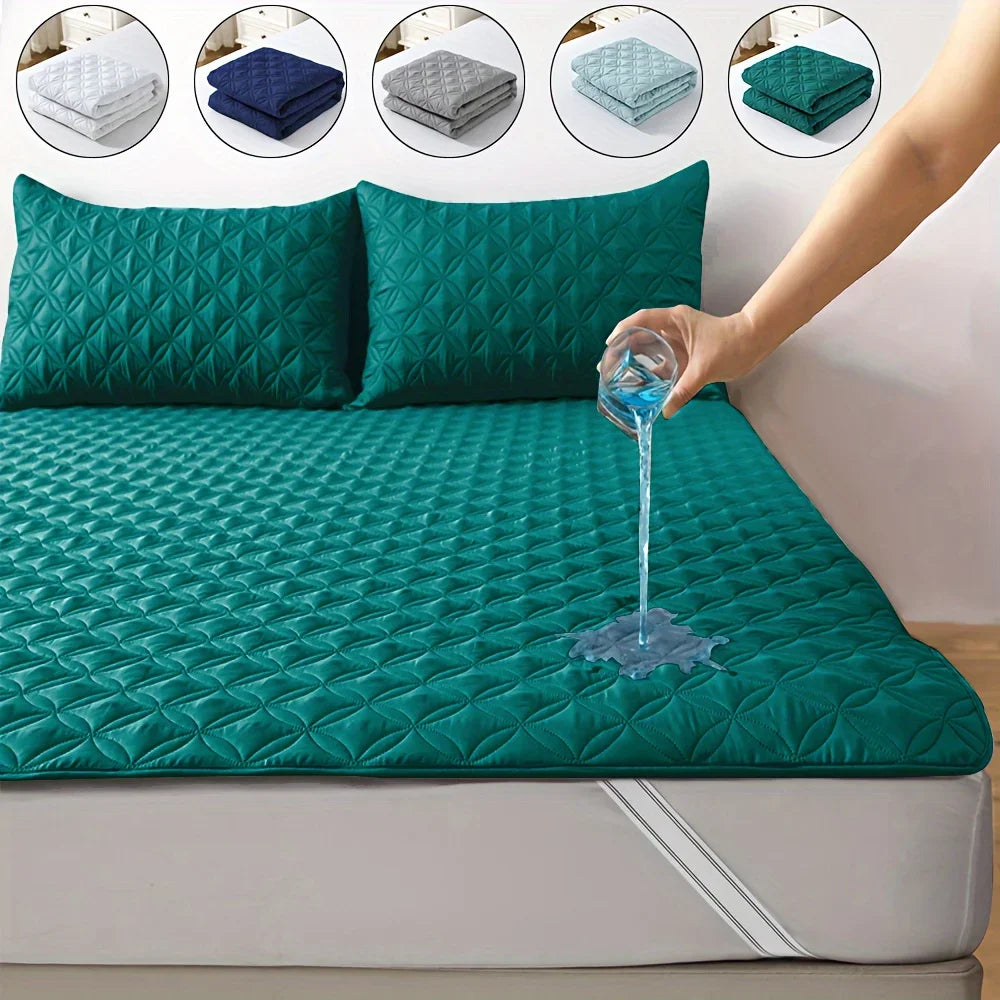 Housse de protection de matelas imperméable avec bande élastique, matelas doux et respirant pour lit gris/blanc/vert/bleu