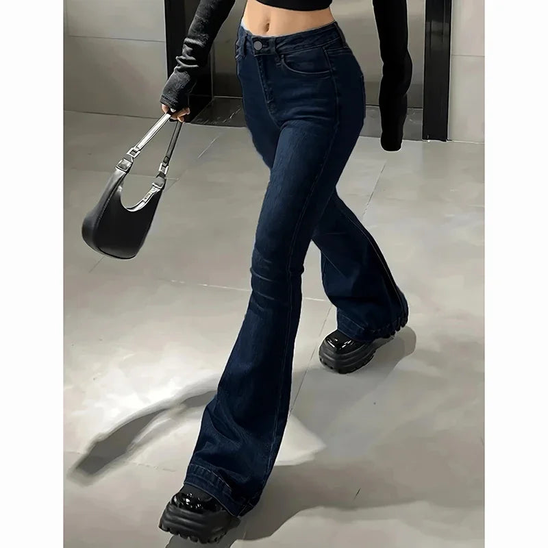 Girls' high-waisted flared jeans, stretch denim pants, bootcut fit, solid color, narrow bell leg, 2025