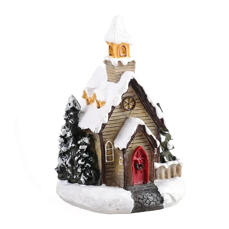 Christmas decoration house LED light durable Christmas ornaments small resin mini house miniature village building for home children gift