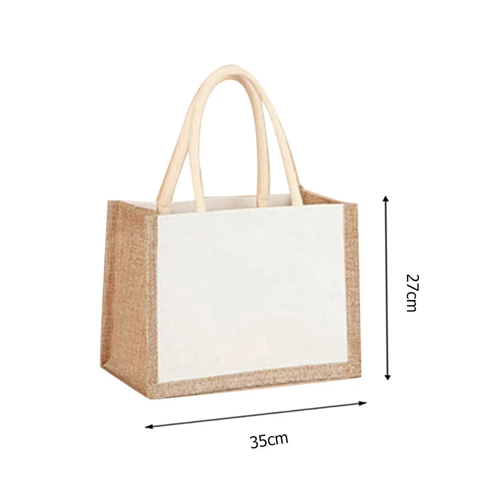 Sac fourre-tout en toile de jute réutilisable vintage, sacs en lin faits à la main, sacs à main portables pour dames, sac d'épicerie, sac cadeau d'anniversaire et de mariage