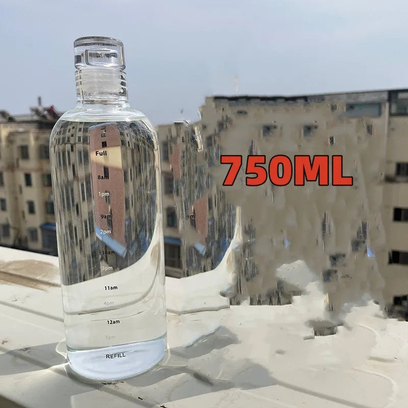 Bouteille d'Eau en Verre de Grande Capacité avec Couvercle Marqueur de Temps, pour Eau, Lait Transparent, Jus, Tasse Simple, Cadeau d'Anniversaire
