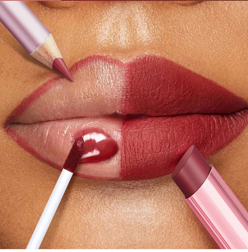 Ensemble de crayons à lèvres et rouge à lèvres, 3 pièces/ensemble, imperméable, longue durée, maquillage mat, Mini ensemble de voyage, cosmétiques pour femmes