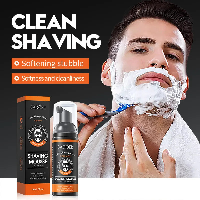 Mousse à raser pour hommes, 60ml, douce, non irritante, propre, lisse, adoucit les favoris, barbe, crème de rasage pour hommes, accessoires de toilettage
