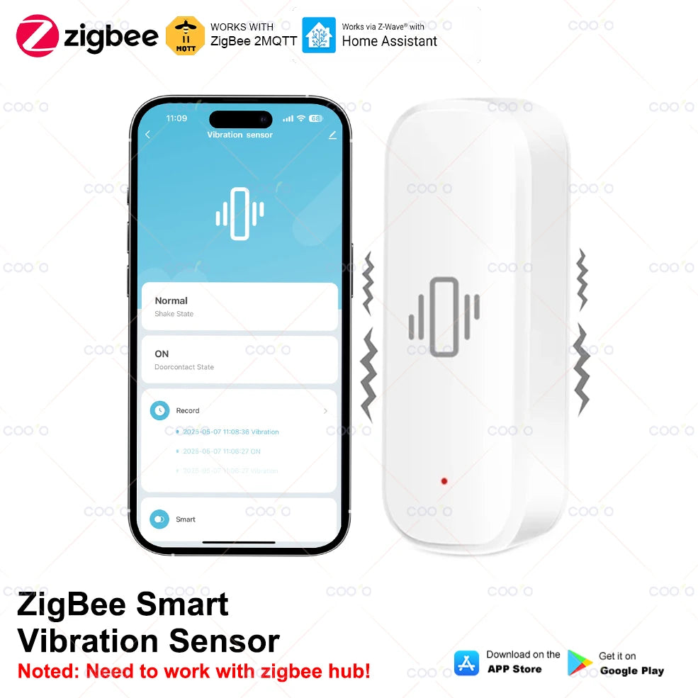 Capteur de vibrations intelligent ZigBee, moniteur, contrôle par application, Protection de sécurité, capteur Zigbee, alarme de mouvement et de choc, Support Z2M