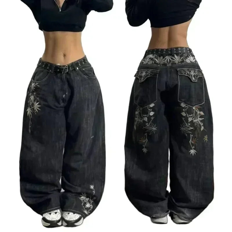 American Y2K 2025 New Baggy Wide Leg Black Oversized Jeans Women's Casual Street Joker Denim Pants Couple Jeans Vintage Streetwear
