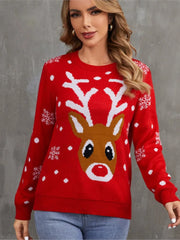 Round neck knitted Christmas sweater, elegant, casual, loose fit, for parties, new fashion, autumn and winter