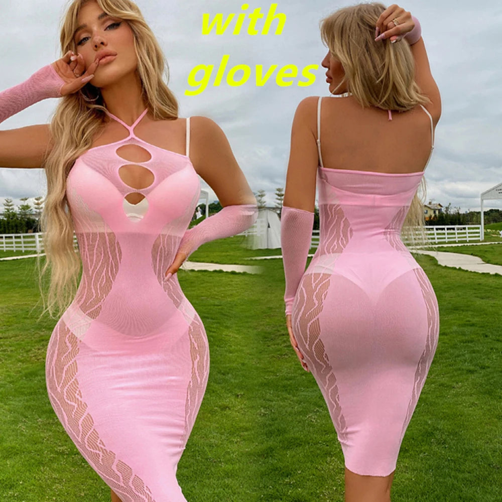 Haute élasticité mode hanche jupe portefeuille qualité femme chemise de nuit maille transparente robe moulante dames sexe creux serré Lingerie