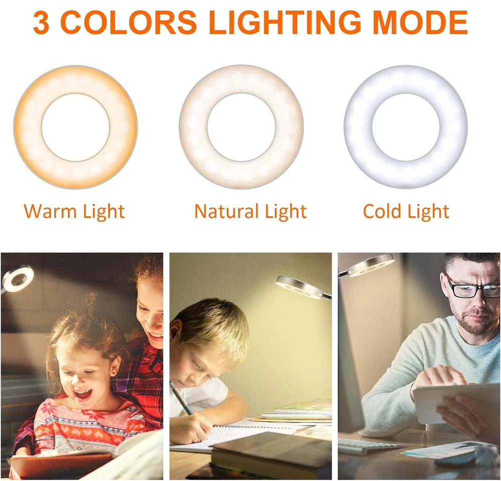 48 LED lampe de bureau Clip USB livre lumière chevet 360 °   Protection oculaire flexible, lampe de lecture à col de cygne, luminosité réglable, niveau 3