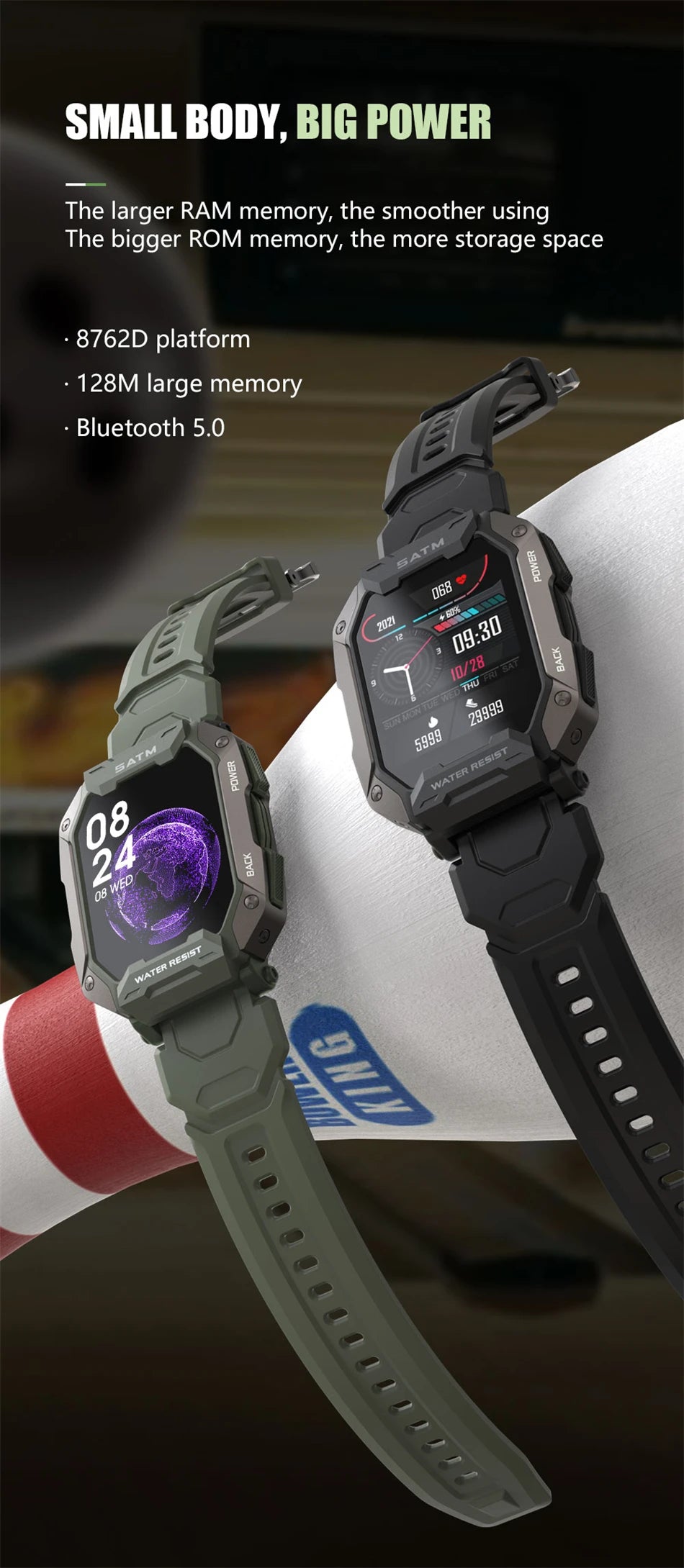 Montre intelligente étanche IP68 Iko pour hommes, horloge intelligente de natation, sports de plein air, suivi de la condition physique, moniteur de santé, montre intelligente pour Android, IOS