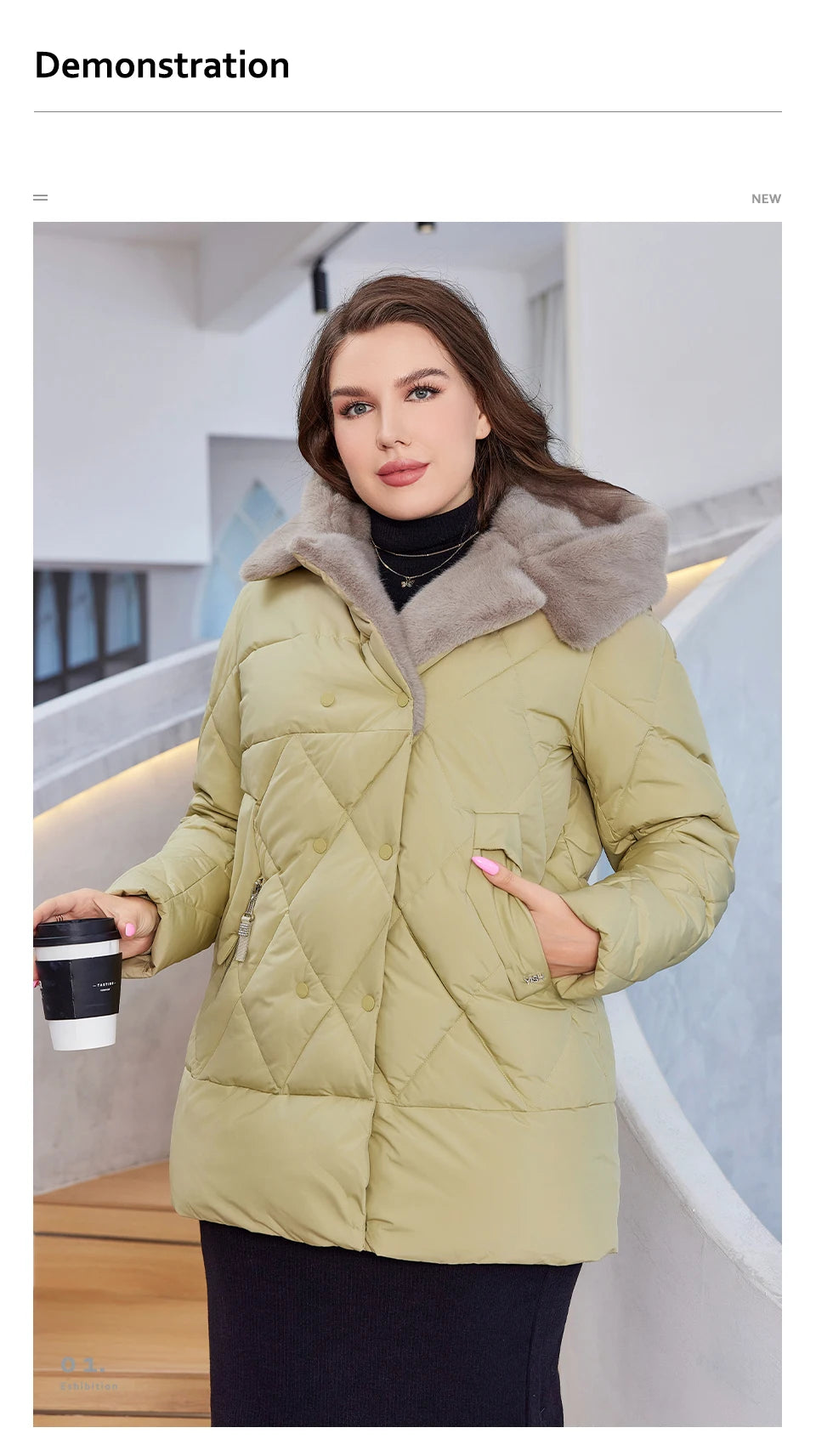 HaiLuoZi-Veste Courte à Capuche avec Fourrure pour Femme, Vêtement d'Hiver de Grande Taille, Design de Matelassage Indépendant, Grandes Poches, Combiné 2023, Nouvelle Collection 1163