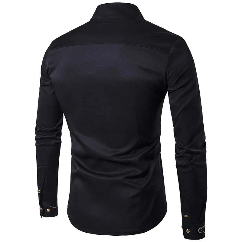 Gothic Men's Shirts, Irregular Button Shirts, Elegant Embroidery, Social Dress Shirt, Men's Streetwear Clothing, Tops