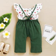 Ensemble de vêtements pour petites filles de 1 à 5 ans, imprimé Floral, feuille de Lotus, haut court + pantalon à bretelles, tenue mignonne à la mode, 2 pièces