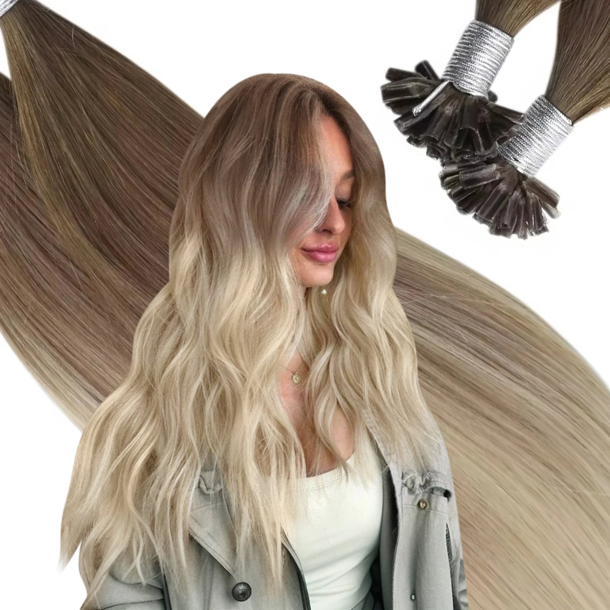 Ugeat U-Tip Human Hair Extensions 1g/s U-Tip Hair for Women 14-24" Pre-Glued Hair Extensions 50g/100g Keratin Tip Hair